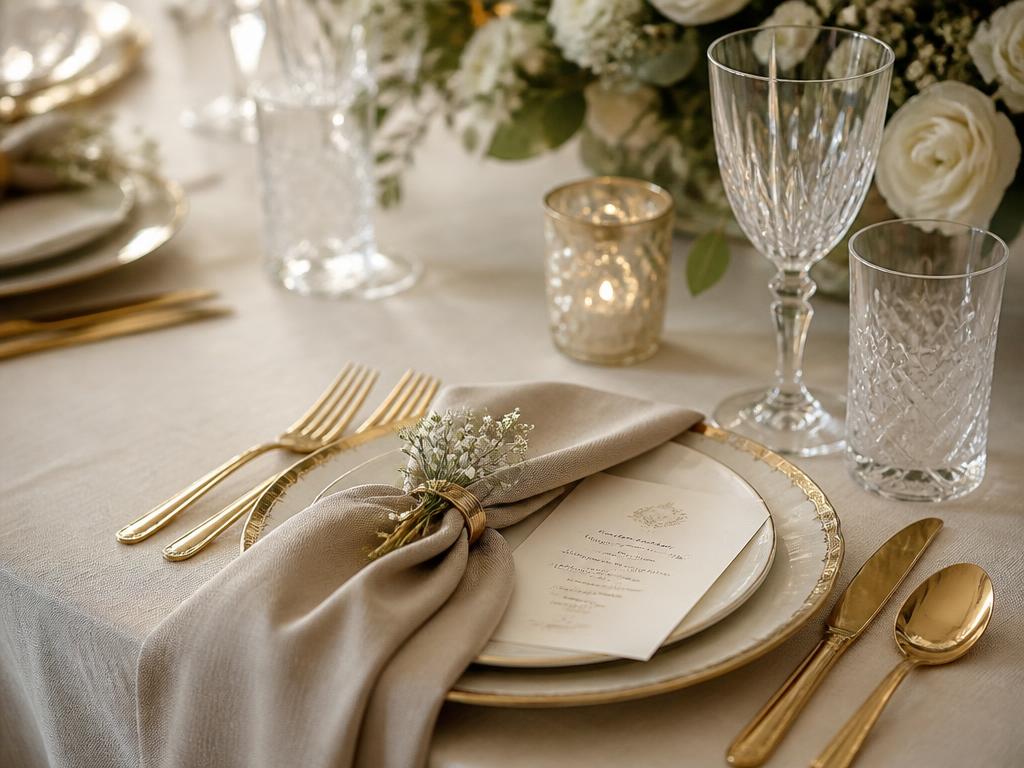 Table setting detail with gold cutlery